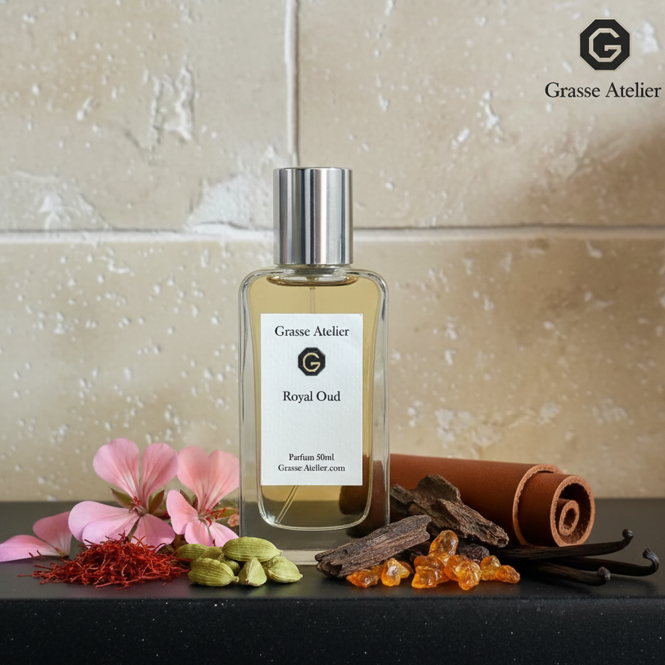 Parfum de niche Oud Wood fabriqué à Grasse - Flacon artisanal Grasse Atelier